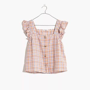 Madewell Gingham Seersucker Ruffle Strap Tank